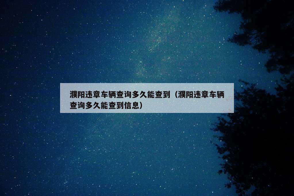 濮阳违章车辆查询多久能查到（濮阳违章车辆查询多久能查到信息）